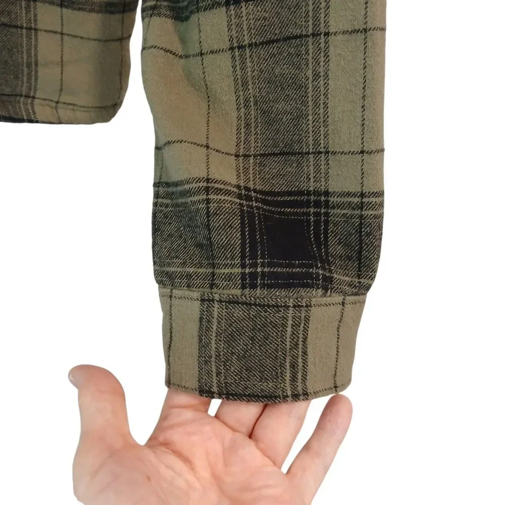 Lucky Brand Plaid Flannel Sherpa Jacket Shacket Womens Small Lined Green Camp - Picture 4 of 12